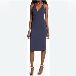 Dress the Population Lyla Crepe Cocktail Dress Elegant Navy Blue Sleeveless XL